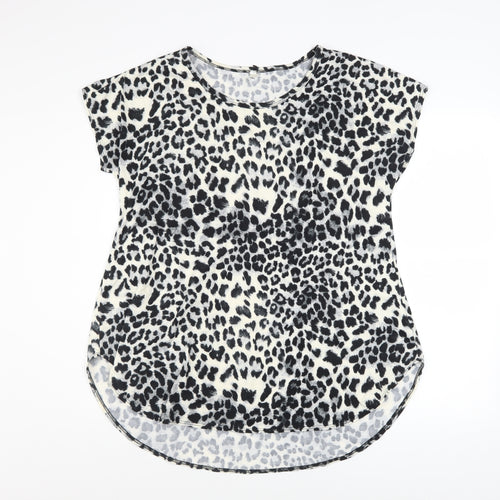 Cool Melon Womens Black Leopard Print Short Sleeve Basic T-Shirt L