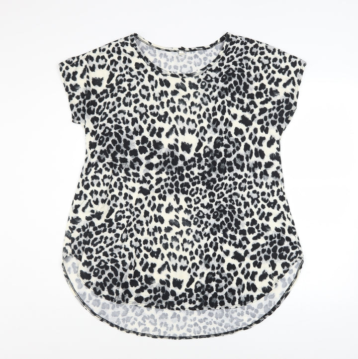 Cool Melon Womens Black Leopard Print Short Sleeve Basic T-Shirt L