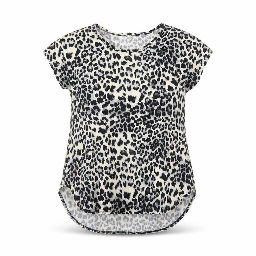 Cool Melon Womens Black Leopard Print Short Sleeve Basic T-Shirt L