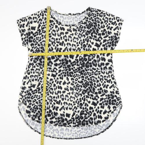 Cool Melon Womens Black Leopard Print Short Sleeve Basic T-Shirt L