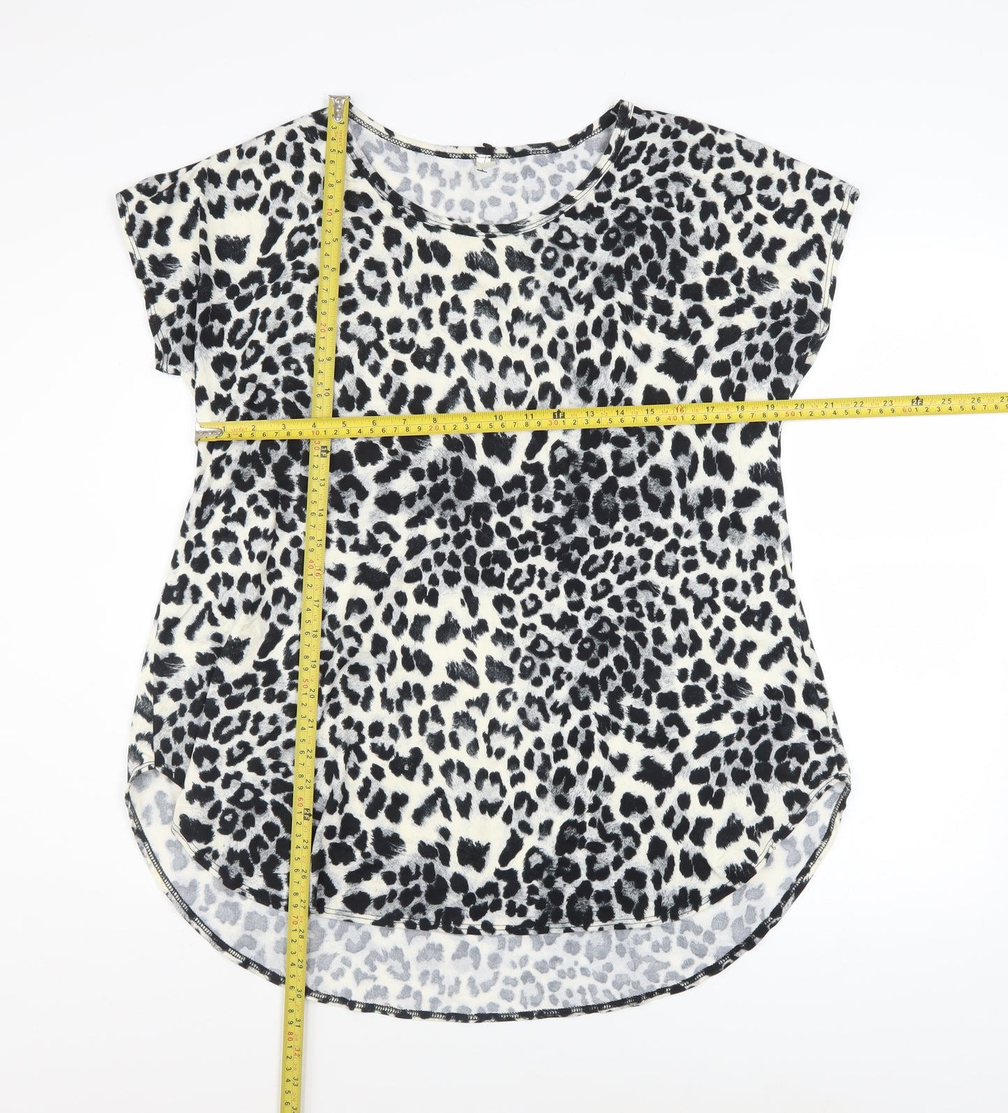 Cool Melon Womens Black Leopard Print Short Sleeve Basic T-Shirt L