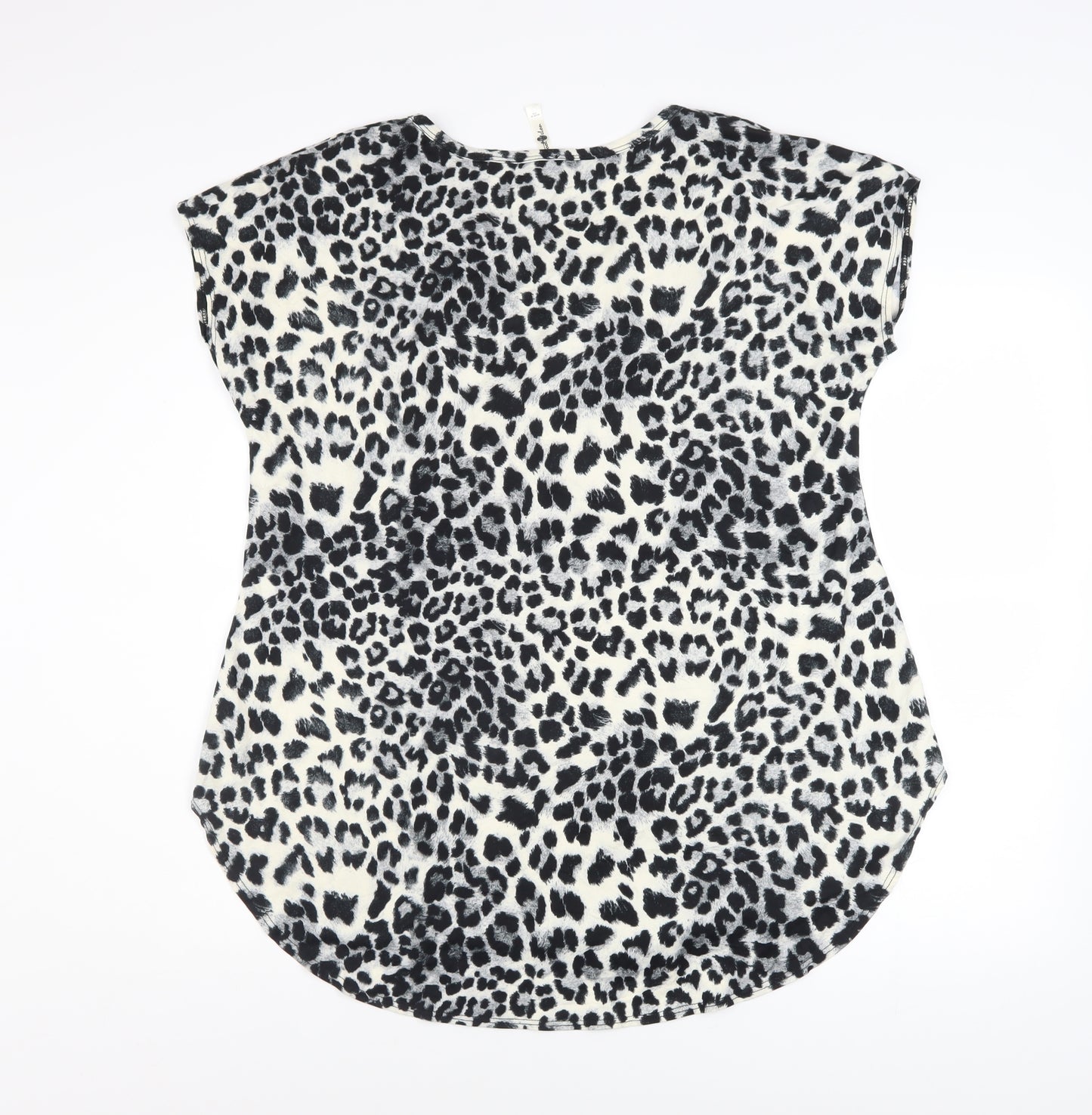 Cool Melon Womens Black Leopard Print Short Sleeve Basic T-Shirt L