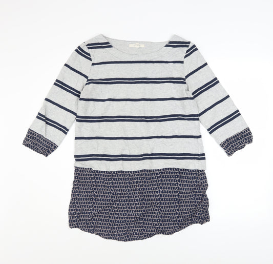 White Stuff Women's Grey Striped Tunic Top Size 10 3/4 Sleeve Cotton