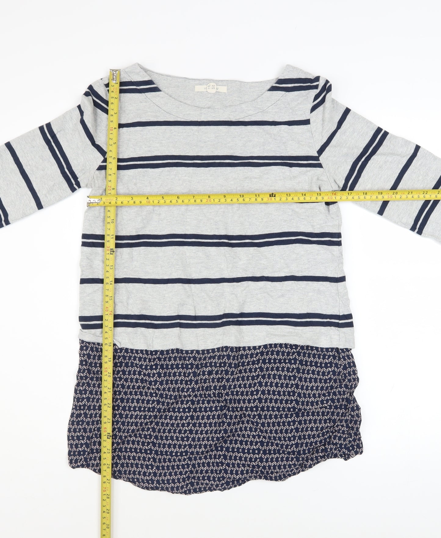 White Stuff Women's Grey Striped Tunic Top Size 10 3/4 Sleeve Cotton