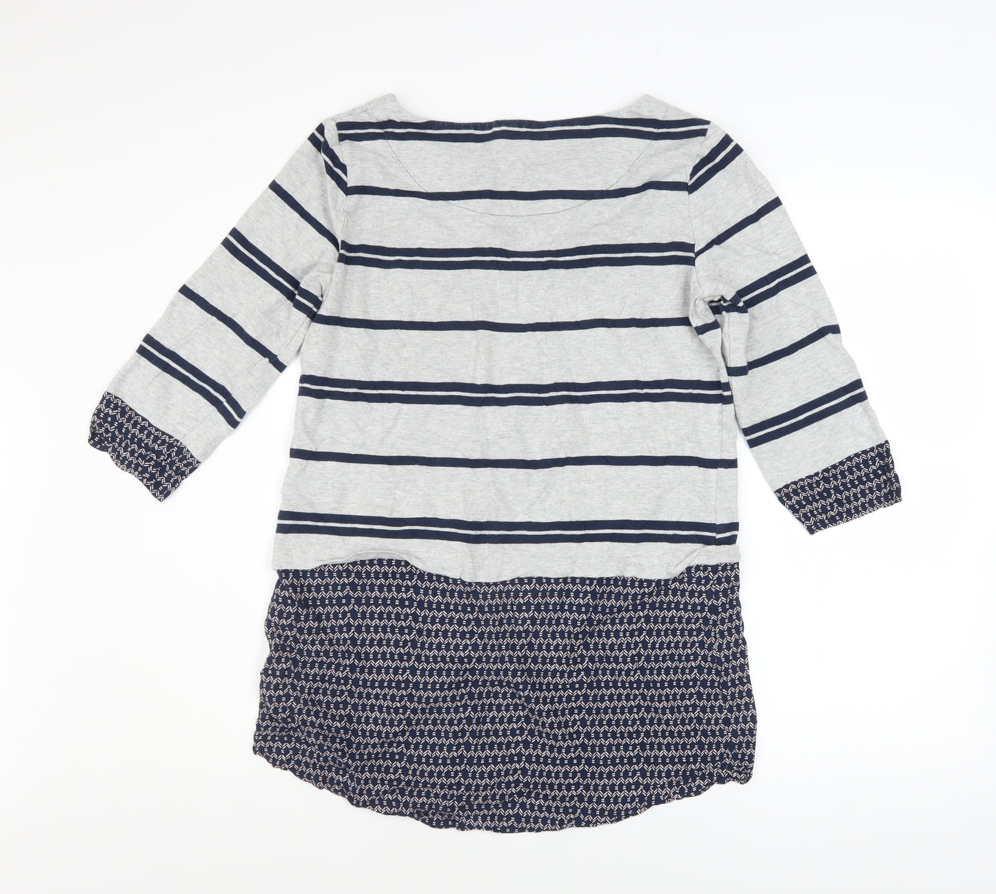 White Stuff Women's Grey Striped Tunic Top Size 10 3/4 Sleeve Cotton