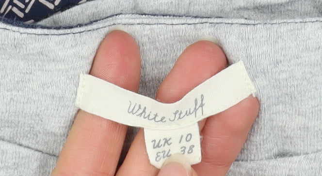 White Stuff Women's Grey Striped Tunic Top Size 10 3/4 Sleeve Cotton