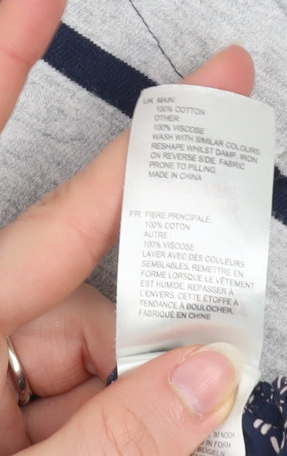 White Stuff Women's Grey Striped Tunic Top Size 10 3/4 Sleeve Cotton