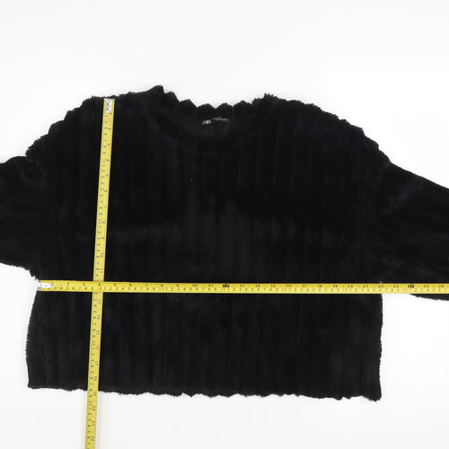 Zara Women Black Faux Fur Pullover Sweatshirt Size M