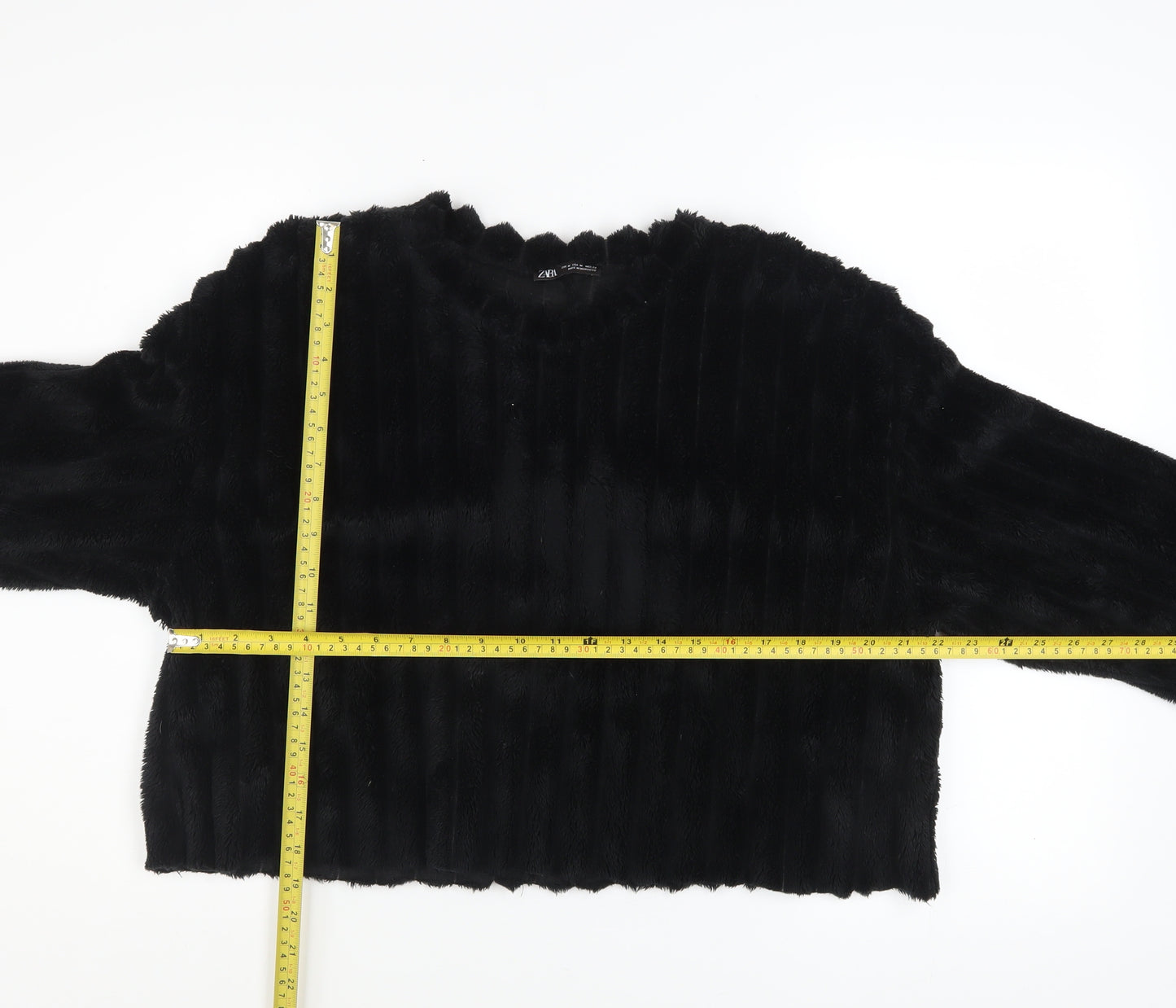 Zara Women Black Faux Fur Pullover Sweatshirt Size M