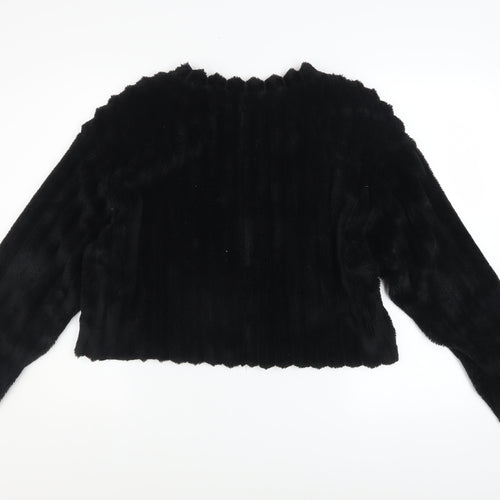 Zara Women Black Faux Fur Pullover Sweatshirt Size M