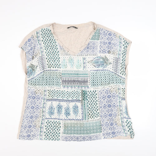 Bonmarché Womens Multicoloured Geometric V-Neck T-Shirt Size 24