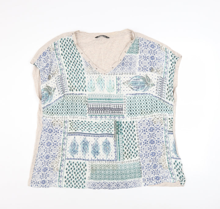 Bonmarché Womens Multicoloured Geometric V-Neck T-Shirt Size 24
