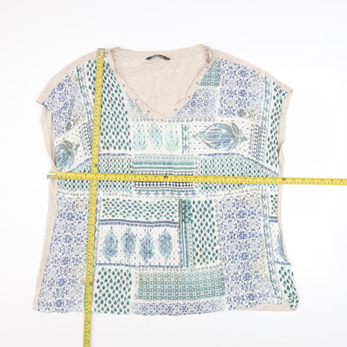 Bonmarché Womens Multicoloured Geometric V-Neck T-Shirt Size 24