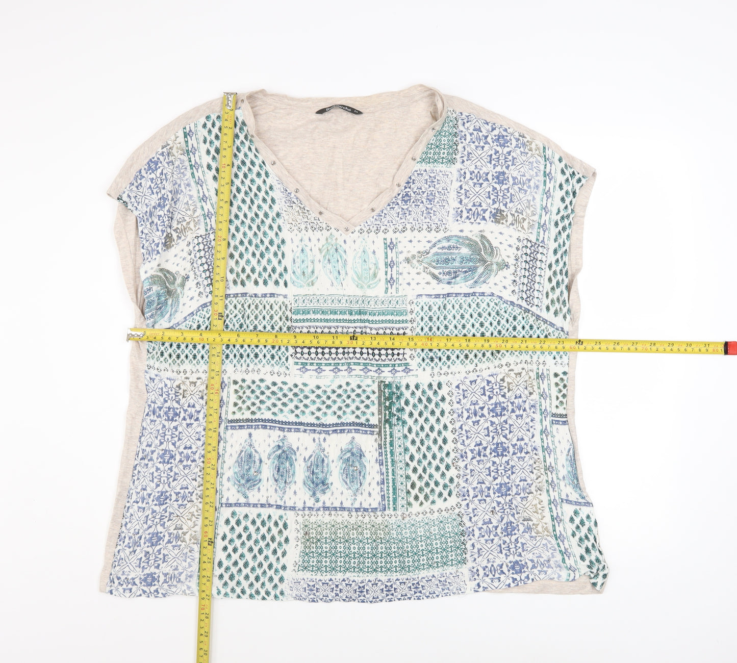 Bonmarché Womens Multicoloured Geometric V-Neck T-Shirt Size 24