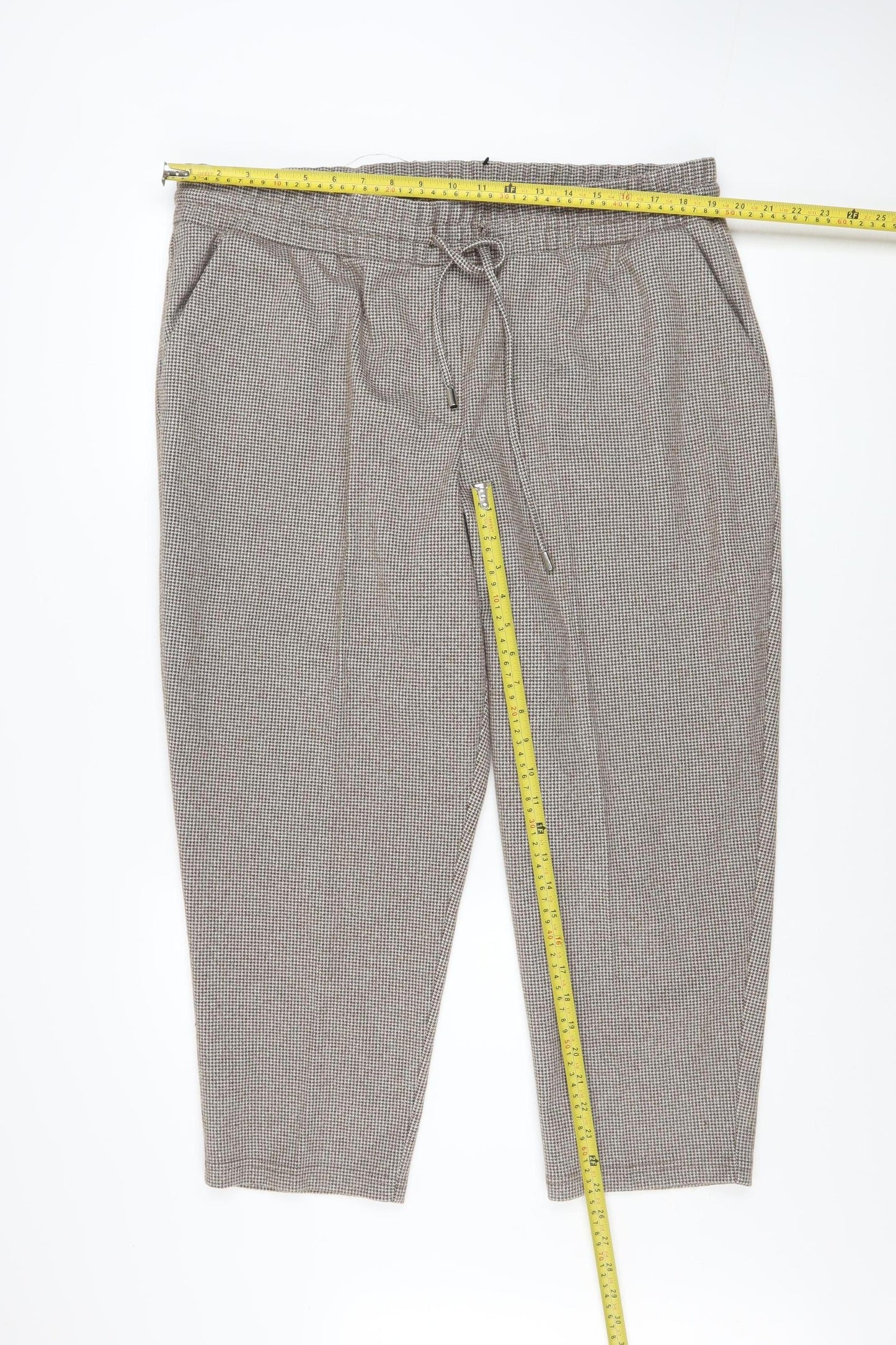 Bonmarché Women's Brown Check Cropped Trousers Size 20