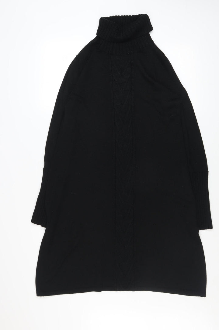 Windsmoor Women Black Wool Blend Roll Neck Jumper Dress Size S