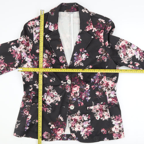 Damart Womens Black Floral Blazer Jacket Size 14 Cotton Blend