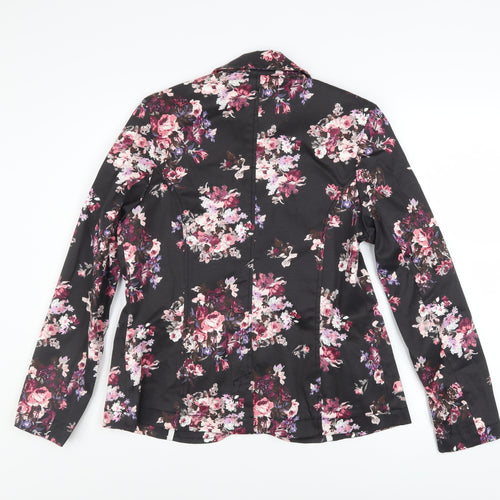 Damart Womens Black Floral Blazer Jacket Size 14 Cotton Blend