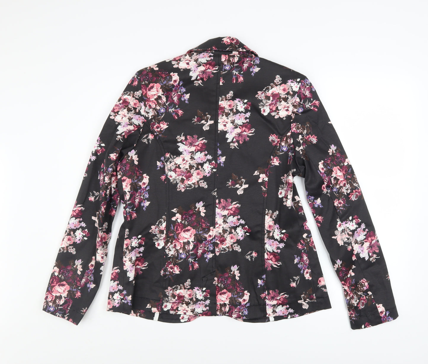 Damart Womens Black Floral Blazer Jacket Size 14 Cotton Blend