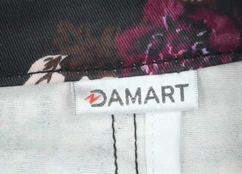 Damart Womens Black Floral Blazer Jacket Size 14 Cotton Blend