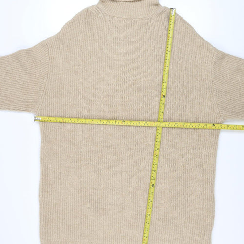 Stradivarius Women Beige XS Roll Neck Long Sleeve Jumper Dress
