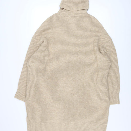 Stradivarius Women Beige XS Roll Neck Long Sleeve Jumper Dress