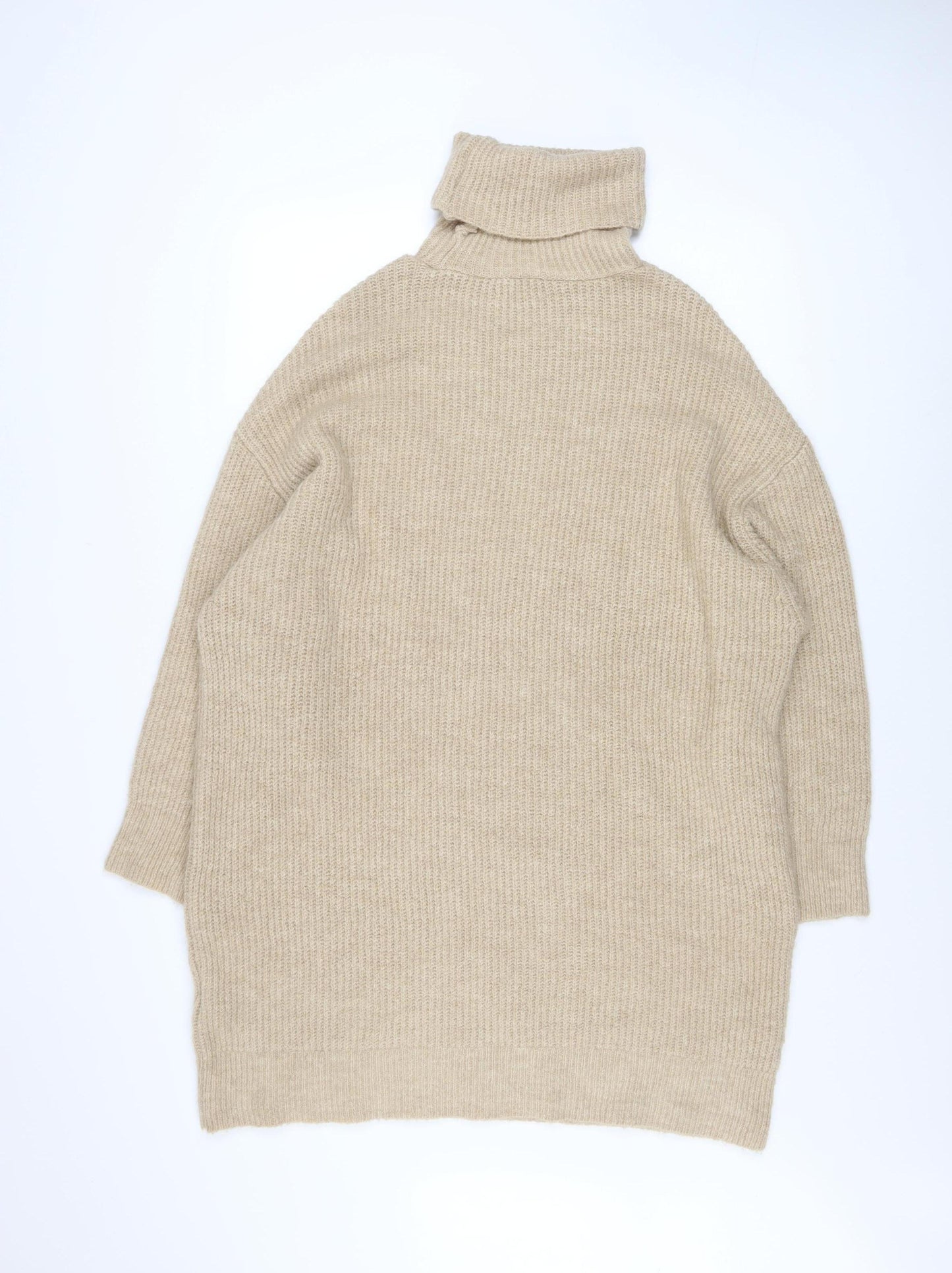 Stradivarius Women Beige XS Roll Neck Long Sleeve Jumper Dress