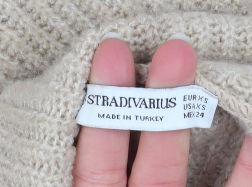 Stradivarius Women Beige XS Roll Neck Long Sleeve Jumper Dress