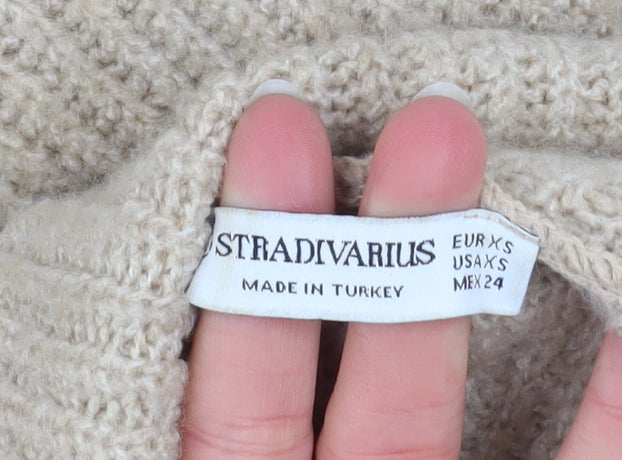 Stradivarius Women Beige XS Roll Neck Long Sleeve Jumper Dress