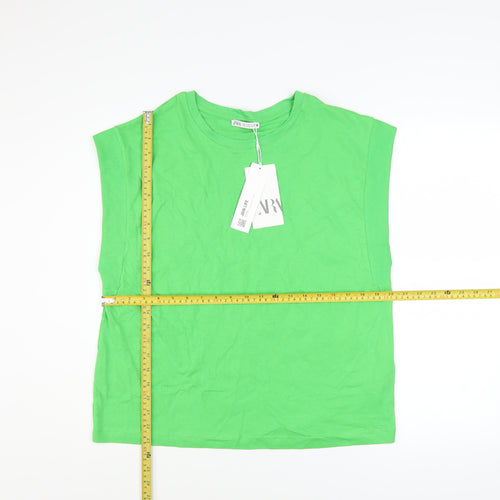 Zara Women Green Sleeveless Crew Neck Basic T-Shirt Size M