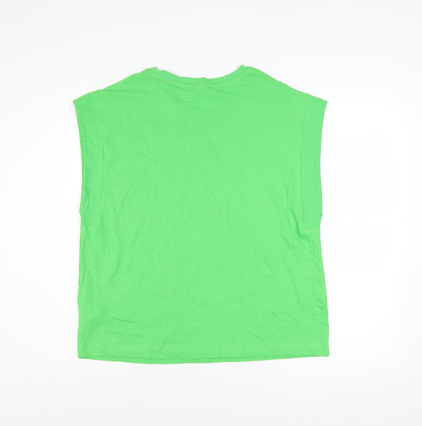 Zara Women Green Sleeveless Crew Neck Basic T-Shirt Size M
