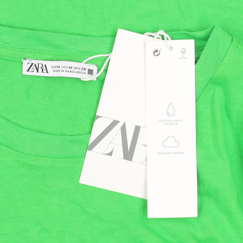 Zara Women Green Sleeveless Crew Neck Basic T-Shirt Size M