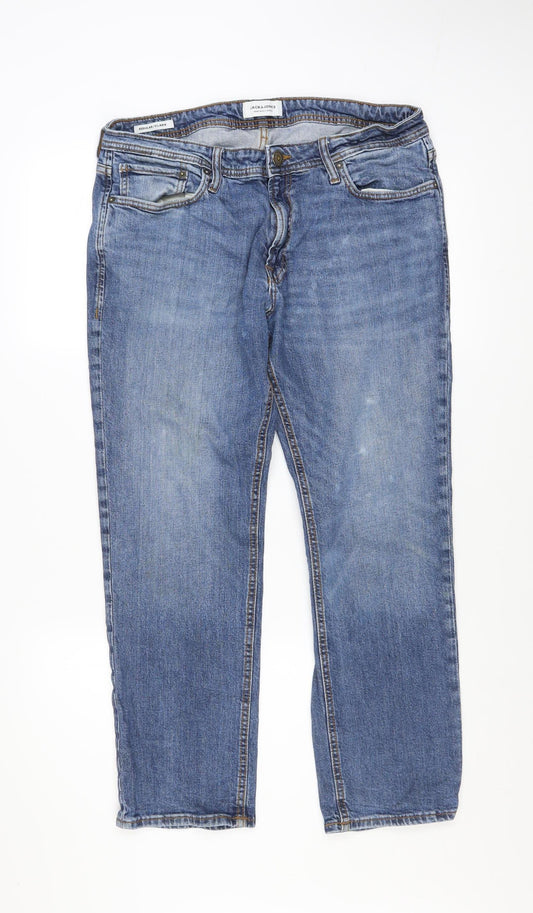 Jack & Jones Mens Blue Regular Clark Straight Jeans 34x30 Denim