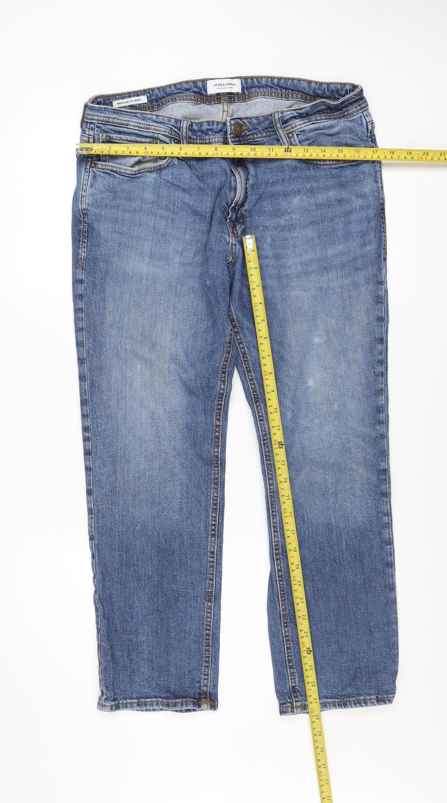Jack & Jones Mens Blue Regular Clark Straight Jeans 34x30 Denim