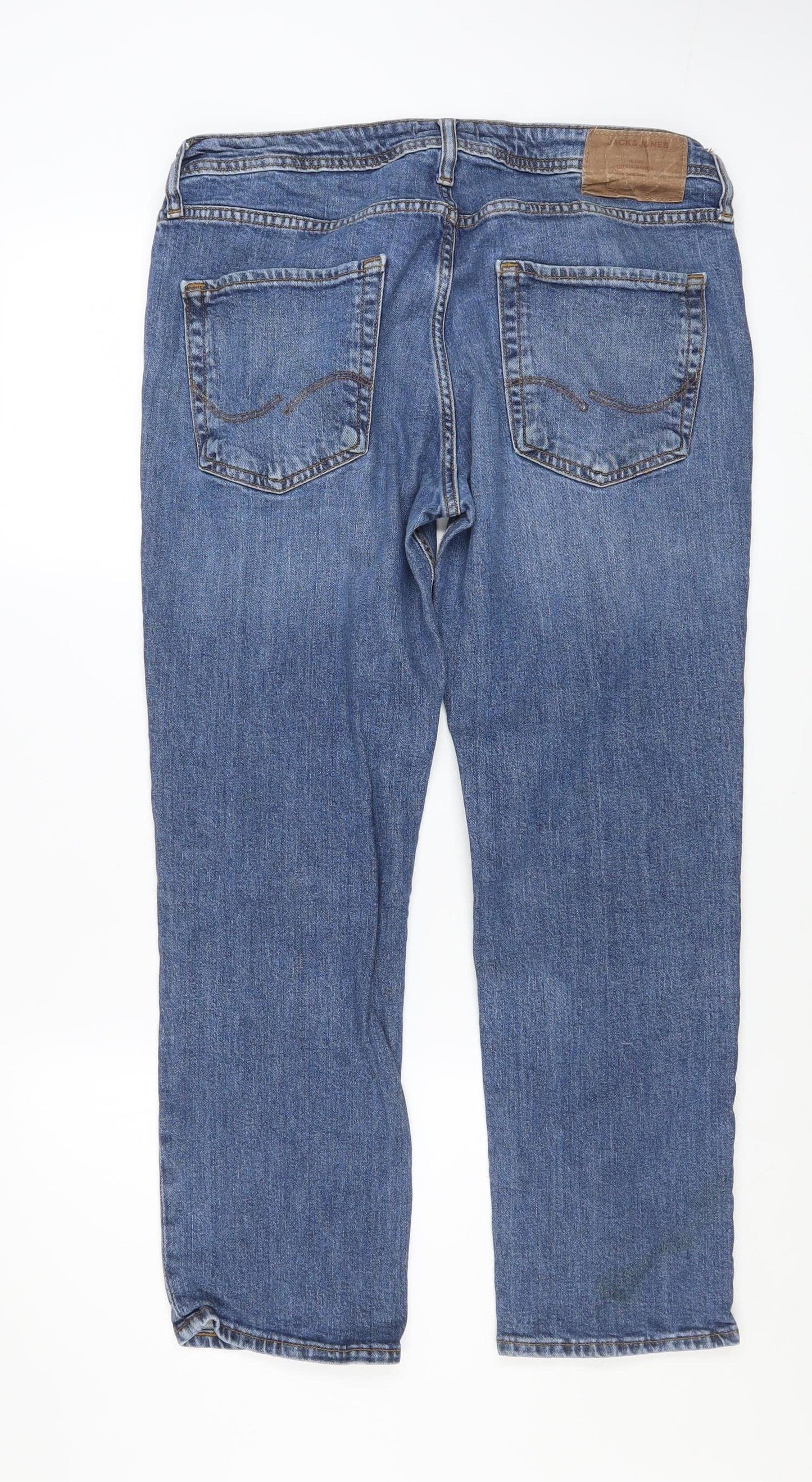 Jack & Jones Mens Blue Regular Clark Straight Jeans 34x30 Denim