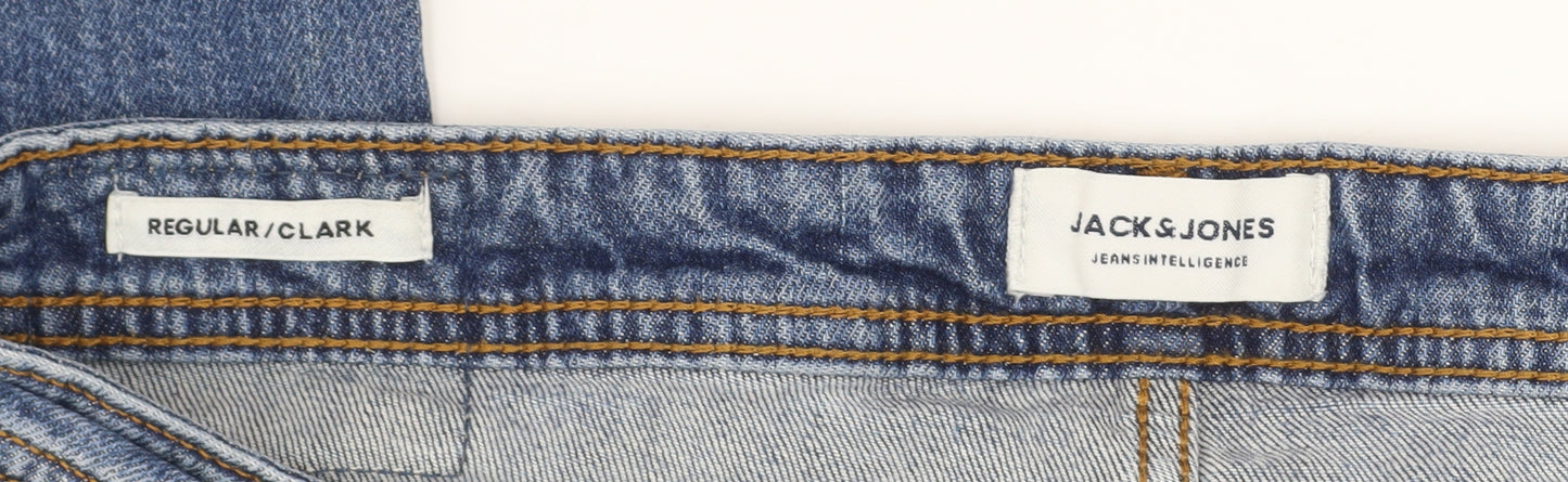 Jack & Jones Mens Blue Regular Clark Straight Jeans 34x30 Denim