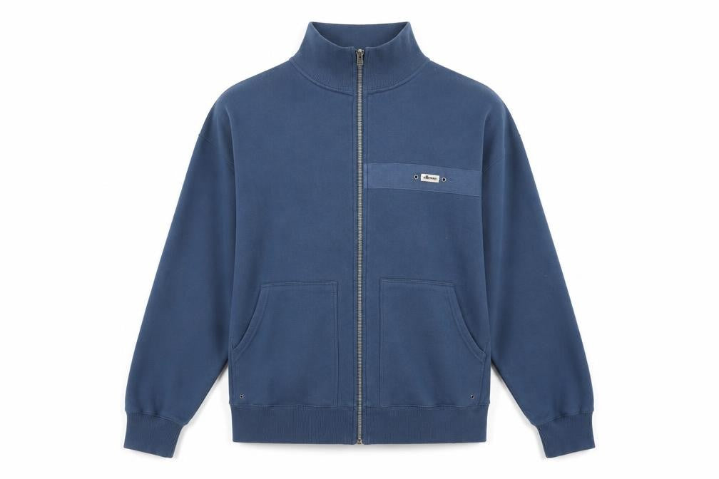 Front view of Ellesse men’s blue l track jacket, size L, full zip logo retro style
