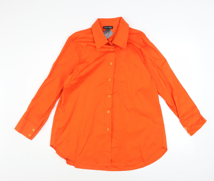I Saw It First Women’s Orange Long Sleeve Button-Up Cotton Shirt Size 8
