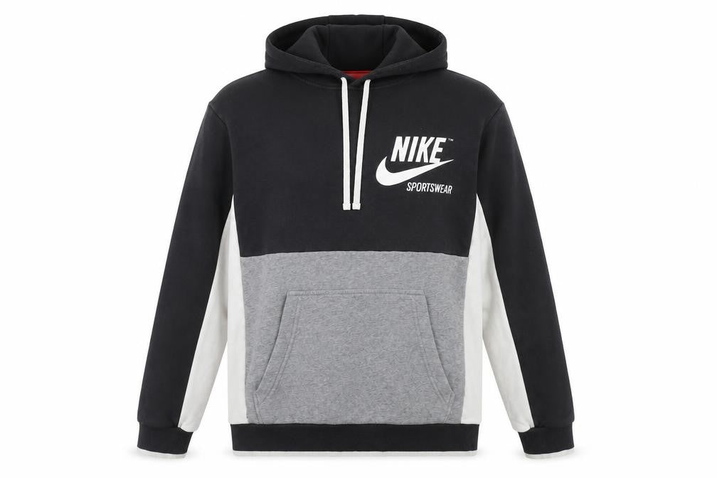 Front view of Nike Men Black Pullover Hoodie M Sportswear Fleece Regular Fit