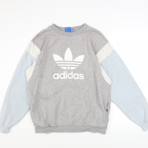 Adidas Women Grey Colourblock Crew Neck Pullover Sweatshirt UK 14