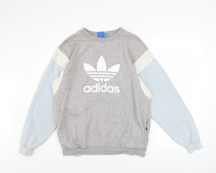 Adidas Women Grey Colourblock Crew Neck Pullover Sweatshirt UK 14