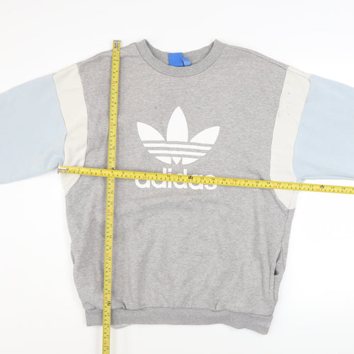 Adidas Women Grey Colourblock Crew Neck Pullover Sweatshirt UK 14