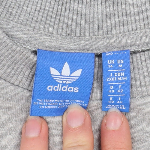 Adidas Women Grey Colourblock Crew Neck Pullover Sweatshirt UK 14