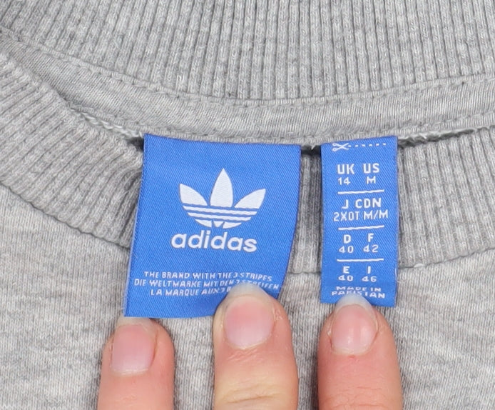Adidas Women Grey Colourblock Crew Neck Pullover Sweatshirt UK 14