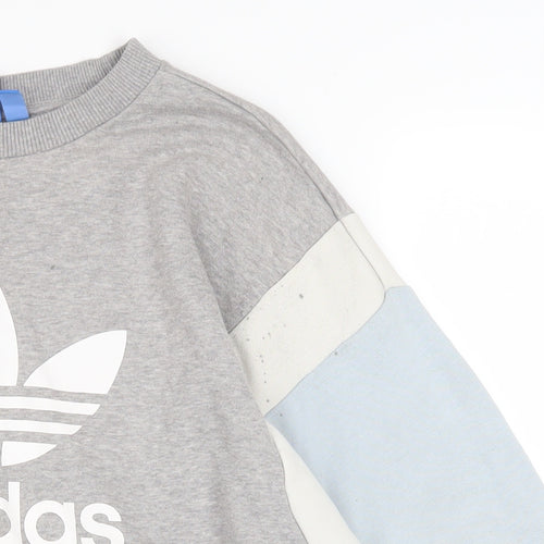 Adidas Women Grey Colourblock Crew Neck Pullover Sweatshirt UK 14
