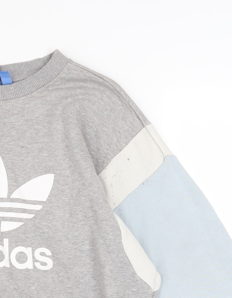 Adidas Women Grey Colourblock Crew Neck Pullover Sweatshirt UK 14