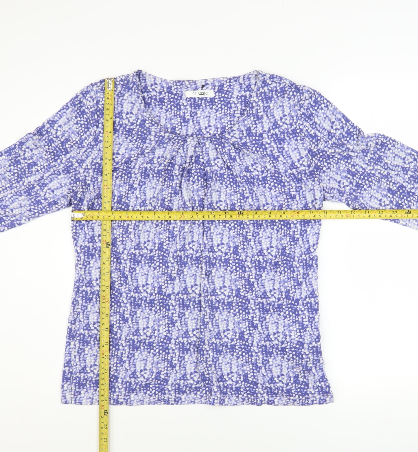 Marks and Spencer Womens Blue Geometric Viscose 3/4 Sleeve Blouse Size 12