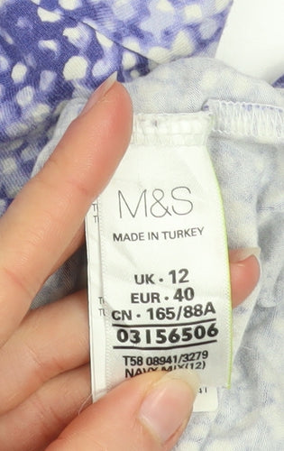 Marks and Spencer Womens Blue Geometric Viscose 3/4 Sleeve Blouse Size 12