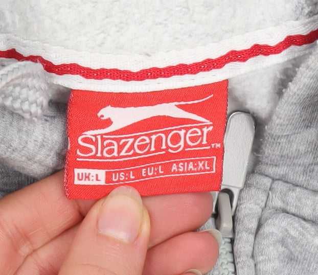 Slazenger Men's Grey L Basic Hooded Zip Jacket Fleece Lined