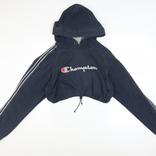 Champion Womens Navy Cropped Pullover Hoodie XL Drawstring Hem